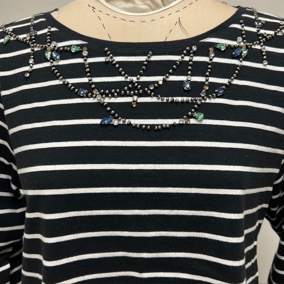 TALBOTS Women’s Petites Embellished Long Sleeved Striped‎ Shirt Black/White 1XP - Picture 3 of 11